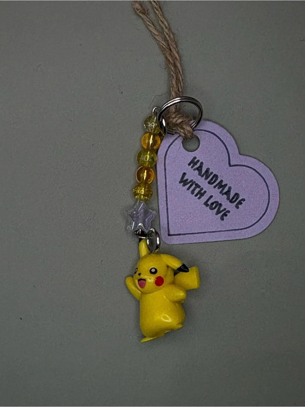 Pikachu Yellow Charm Keychain with Heart Tag